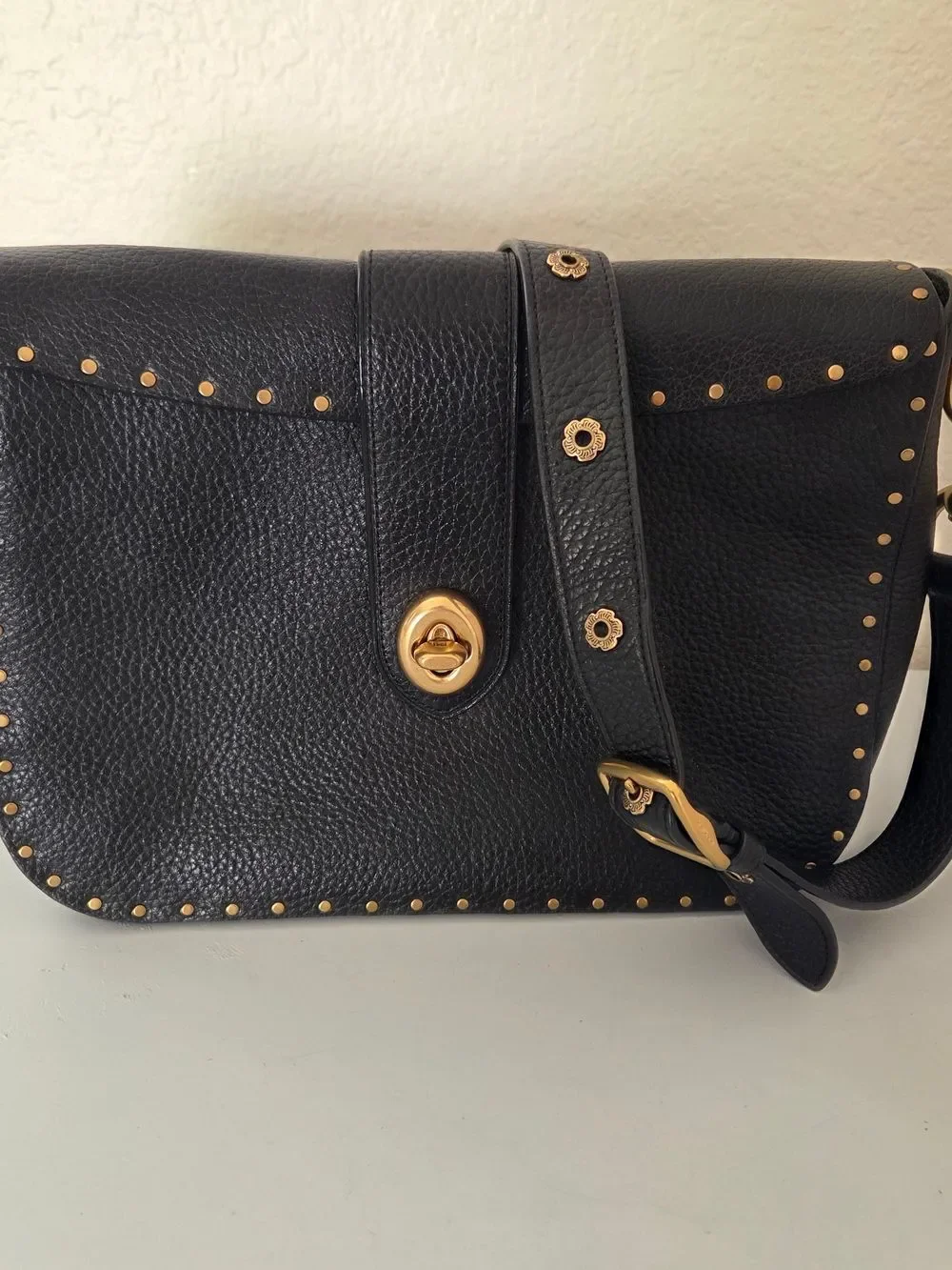 ✨️Coach 1941 Collection Black Pebbled Leather Crossbody with Gold Studs